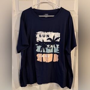 Shein Sun Salt Sand Beach Scene Gray Short Sleeve Graphic T-Shirt
